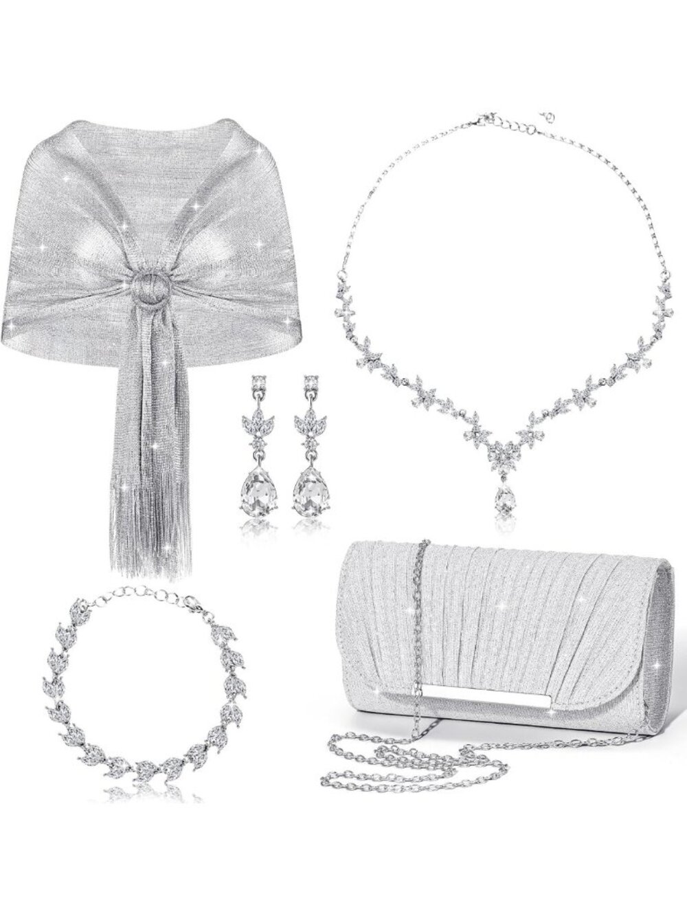 Elegant Silver Clutch Purse & Shawl Set for Women - Perfect for Homecoming